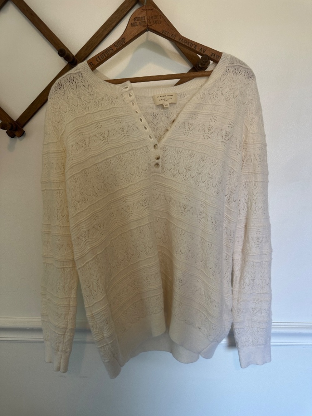 Sezane Lyna Ecru Merino Pointelle Sweater XXL - Picture 2 of 3